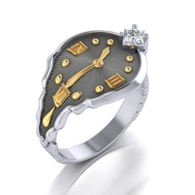 FFLACELL New Fashion Punk Vintage Two-color Clock Inlaid Zircon Ring Men And Women Party Jewelry Gifts