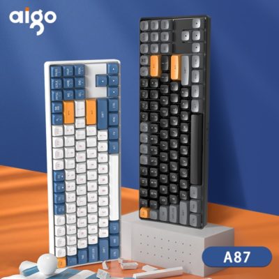 Aigo A87 Gaming Mechanical Keyboard 2.4G Wireless USB Type-c Wired Blue Switch 89 Key Hot Swap Rechargeable Gamer Keyboard