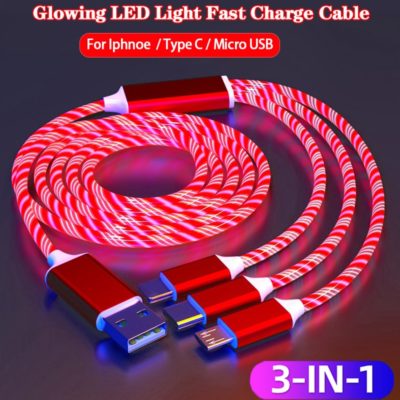 3 IN 1 Glowing LED Light Charger Luminous USB Type C Cable