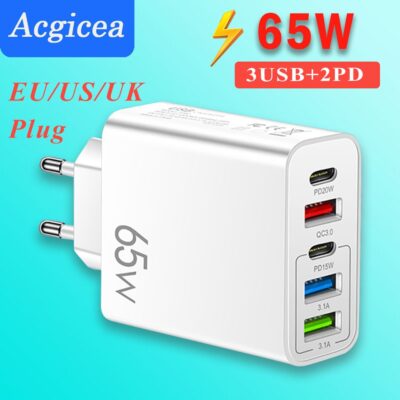 65W USB Type C Charger PD Muti Plugs Fast Charging Charger Mobile Cell Phone