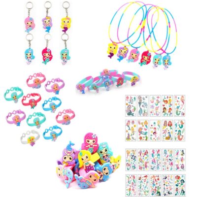 Children’s mermaid birthday party decorations tatoos necklace ring bracelet keychain gift for guest party favors kids girls toys