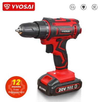 VVOSAI New 20V Cordless Drill Electric Screwdriver Mini Wireless Power Driver DC Lithium-Ion Battery 3/8-Inch 2 Speed Power Tool