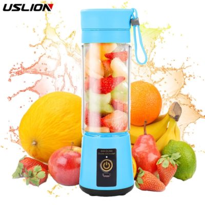 USLION Portable Electric Juicer Fresh Juice Blender Mini Fruit Juice Mixer Travel Electric Smoothie Blender Fruit Shake Bottle