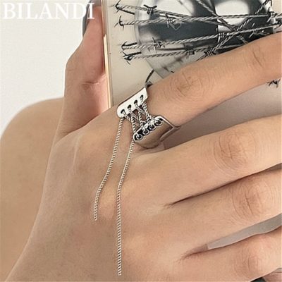 Bilandi Modern Jewelry Geometric Personality Chain Tassel Metal Rings For Women Female  2022 New Trend  Party  Gifts