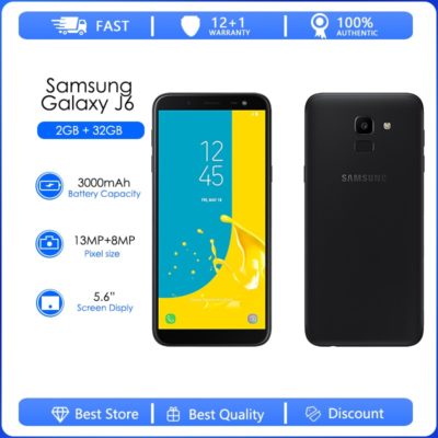 Samsung Galaxy J6 Refurbished-Original unlocked J600F Dual Sim 4G Quad Core 5.6″ 13MP RAM 2GB ROM 16GB phone