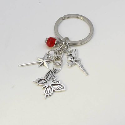 1 butterfly keychain, red bead metal accessory keychain, fairy tale magic wand pendant car keychain gift jewelry