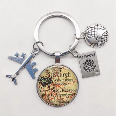 New World Map Keychain Travel Exploring Glass Aircraft Charm Pendant Keychain Men’s and Women’s Gift Jewelry Keychain.In 2023